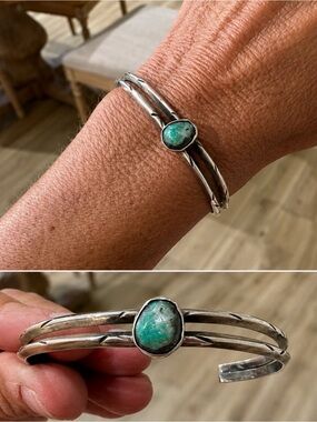 Vintage Navajo Design Silver & Green Turquoise Cuff Bracelet